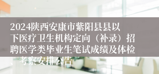 2024陕西安康市紫阳县县以下医疗卫生机构定向（补录）招聘医学类毕业生笔试成绩及体检、考察安排公告