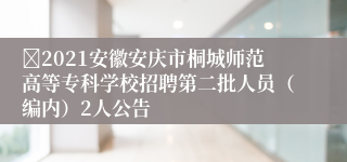 ​2021安徽安庆市桐城师范高等专科学校招聘第二批人员（编内）2人公告