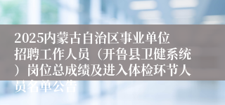 2025内蒙古自治区事业单位招聘工作人员（开鲁县卫健系统）岗位总成绩及进入体检环节人员名单公告