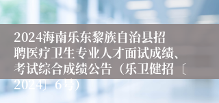 2024海南乐东黎族自治县招聘医疗卫生专业人才面试成绩、考试综合成绩公告（乐卫健招〔2024〕6号）