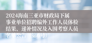 2024海南三亚市财政局下属事业单位招聘编外工作人员体检结果、递补情况及入围考察人员名单公告（第6号）