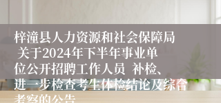 梓潼县人力资源和社会保障局  关于2024年下半年事业单位公开招聘工作人员  补检、进一步检查考生体检结论及综合考察的公告 