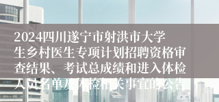 2024四川遂宁市射洪市大学生乡村医生专项计划招聘资格审查结果、考试总成绩和进入体检人员名单及体检相关事宜的公告