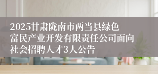2025甘肃陇南市两当县绿色富民产业开发有限责任公司面向社会招聘人才3人公告