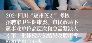 2024四川“遂州英才”考核招聘市卫生健康委、市民政局下属事业单位高层次和急需紧缺人才第一批体检人员结果及聘用考察相关事宜公告
