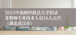 2022中南财经政法大学招录非教师专业技术人员16人公告（湖北武汉市）