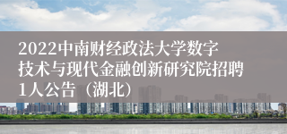 2022中南财经政法大学数字技术与现代金融创新研究院招聘1人公告（湖北）