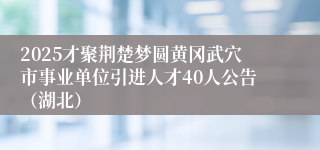 2025才聚荆楚梦圆黄冈武穴市事业单位引进人才40人公告（湖北）