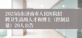 2025山东济南市人民医院招聘卫生高级人才和博士（控制总量）20人公告