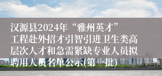 汉源县2024年“雅州英才”工程赴外招才引智引进卫生类高层次人才和急需紧缺专业人员拟聘用人员名单公示(第一批)