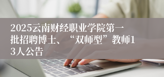 2025云南财经职业学院第一批招聘博士、“双师型”教师13人公告