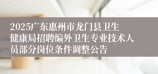 2025广东惠州市龙门县卫生健康局招聘编外卫生专业技术人员部分岗位条件调整公告