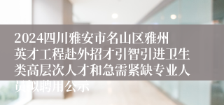 2024四川雅安市名山区雅州英才工程赴外招才引智引进卫生类高层次人才和急需紧缺专业人员拟聘用公示