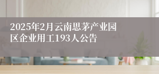 2025年2月云南思茅产业园区企业用工193人公告