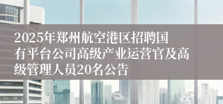 2025年郑州航空港区招聘国有平台公司高级产业运营官及高级管理人员20名公告