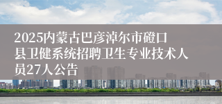 2025内蒙古巴彦淖尔市磴口县卫健系统招聘卫生专业技术人员27人公告