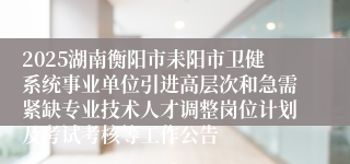 2025湖南衡阳市耒阳市卫健系统事业单位引进高层次和急需紧缺专业技术人才调整岗位计划及考试考核等工作公告