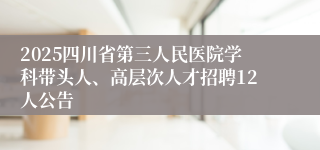 2025四川省第三人民医院学科带头人、高层次人才招聘12人公告