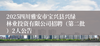 2025四川雅安市宝兴县兴绿林业投资有限公司招聘（第二批）2人公告