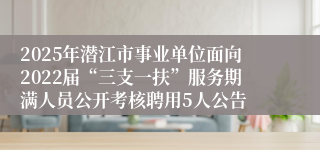 2025年潜江市事业单位面向2022届“三支一扶”服务期满人员公开考核聘用5人公告