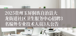 2025贵州玉屏侗族自治县大龙街道社区卫生服务中心招聘3名编外专业技术人员3人公告