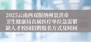 2025云南西双版纳州景洪市卫生健康局直属医疗单位急需紧缺人才校园招聘报名方式及时间地点公告