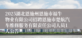 2025湖北恩施州恩施市福牛物业有限公司招聘恩施市楚航汽车维修服务有限责任公司人员1人公告