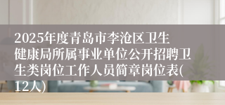 2025年度青岛市李沧区卫生健康局所属事业单位公开招聘卫生类岗位工作人员简章岗位表(12人)