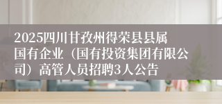 2025四川甘孜州得荣县县属国有企业（国有投资集团有限公司）高管人员招聘3人公告