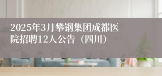 2025年3月攀钢集团成都医院招聘12人公告（四川）