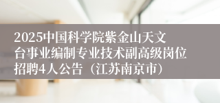 2025中国科学院紫金山天文台事业编制专业技术副高级岗位招聘4人公告（江苏南京市）