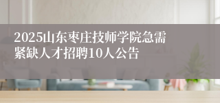 2025山东枣庄技师学院急需紧缺人才招聘10人公告