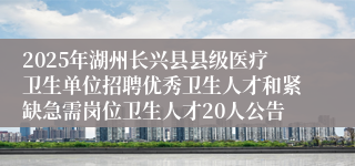 2025年湖州长兴县县级医疗卫生单位招聘优秀卫生人才和紧缺急需岗位卫生人才20人公告