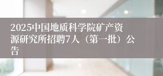 2025中国地质科学院矿产资源研究所招聘7人（第一批）公告