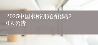 2025中国水稻研究所招聘20人公告