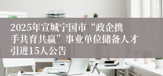 2025年宣城宁国市“政企携手共育共赢”事业单位储备人才引进15人公告
