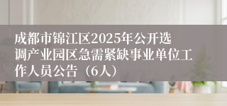 成都市锦江区2025年公开选调产业园区急需紧缺事业单位工作人员公告（6人）