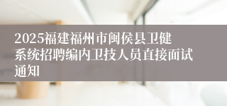 2025福建福州市闽侯县卫健系统招聘编内卫技人员直接面试通知