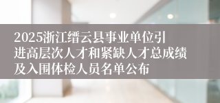 2025浙江缙云县事业单位引进高层次人才和紧缺人才总成绩及入围体检人员名单公布
