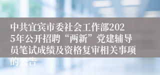 中共宜宾市委社会工作部2025年公开招聘“两新”党建辅导员笔试成绩及资格复审相关事项的公告