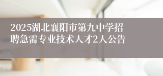 2025湖北襄阳市第九中学招聘急需专业技术人才2人公告