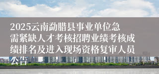 2025云南勐腊县事业单位急需紧缺人才考核招聘业绩考核成绩排名及进入现场资格复审人员公告