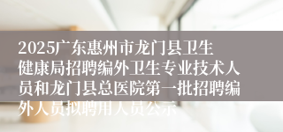 2025广东惠州市龙门县卫生健康局招聘编外卫生专业技术人员和龙门县总医院第一批招聘编外人员拟聘用人员公示