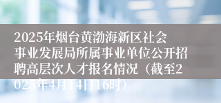 2025年烟台黄渤海新区社会事业发展局所属事业单位公开招聘高层次人才报名情况（截至2025年4月14日16时）