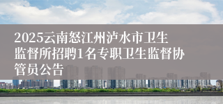 2025云南怒江州泸水市卫生监督所招聘1名专职卫生监督协管员公告