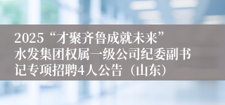 2025“才聚齐鲁成就未来”水发集团权属一级公司纪委副书记专项招聘4人公告（山东）