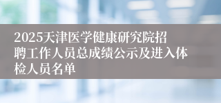2025天津医学健康研究院招聘工作人员总成绩公示及进入体检人员名单