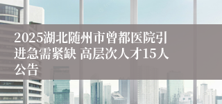 2025湖北随州市曾都医院引进急需紧缺 高层次人才15人公告