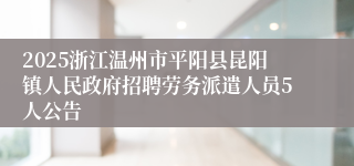 2025浙江温州市平阳县昆阳镇人民政府招聘劳务派遣人员5人公告