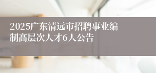 2025广东清远市招聘事业编制高层次人才6人公告